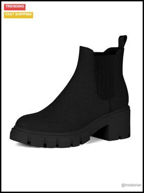 Suede Faux Leather Chelsea Ankle Boots Slip On Chunky Lug Sole